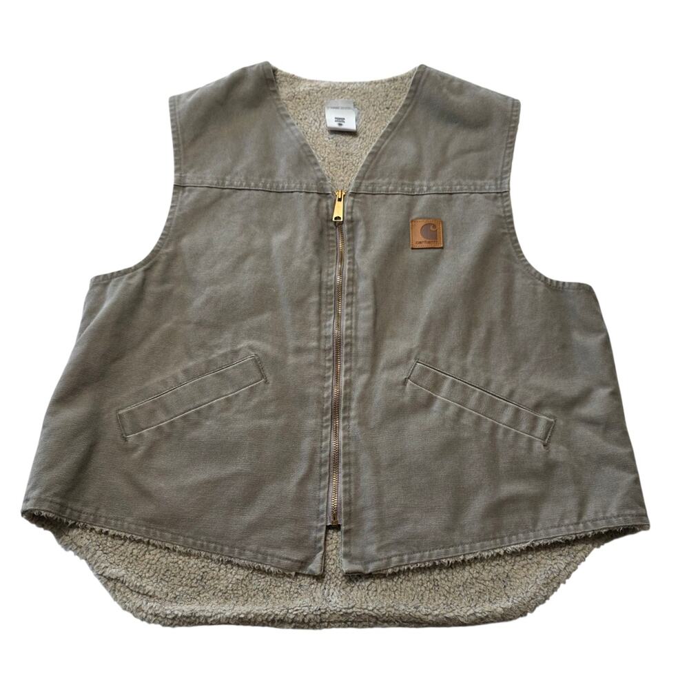 Carhartt Sherpa Lined Duck Canvas Work Vest Men's XL Regular Brown USA Made V13